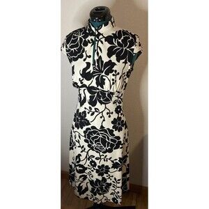 Charlotte Russe Black And White Floral Short Sleeve Keyhole, Tie Dress Sz Large